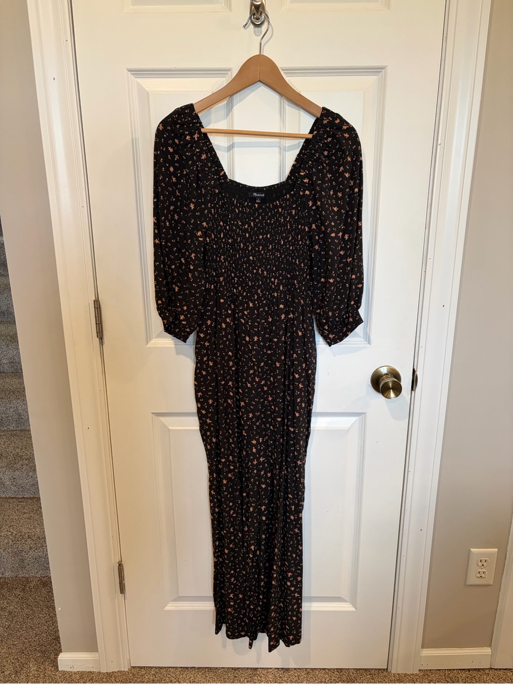 Madewell Black Maxi Dress with Pink Floral Print